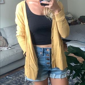 mustard cardigan with pockets